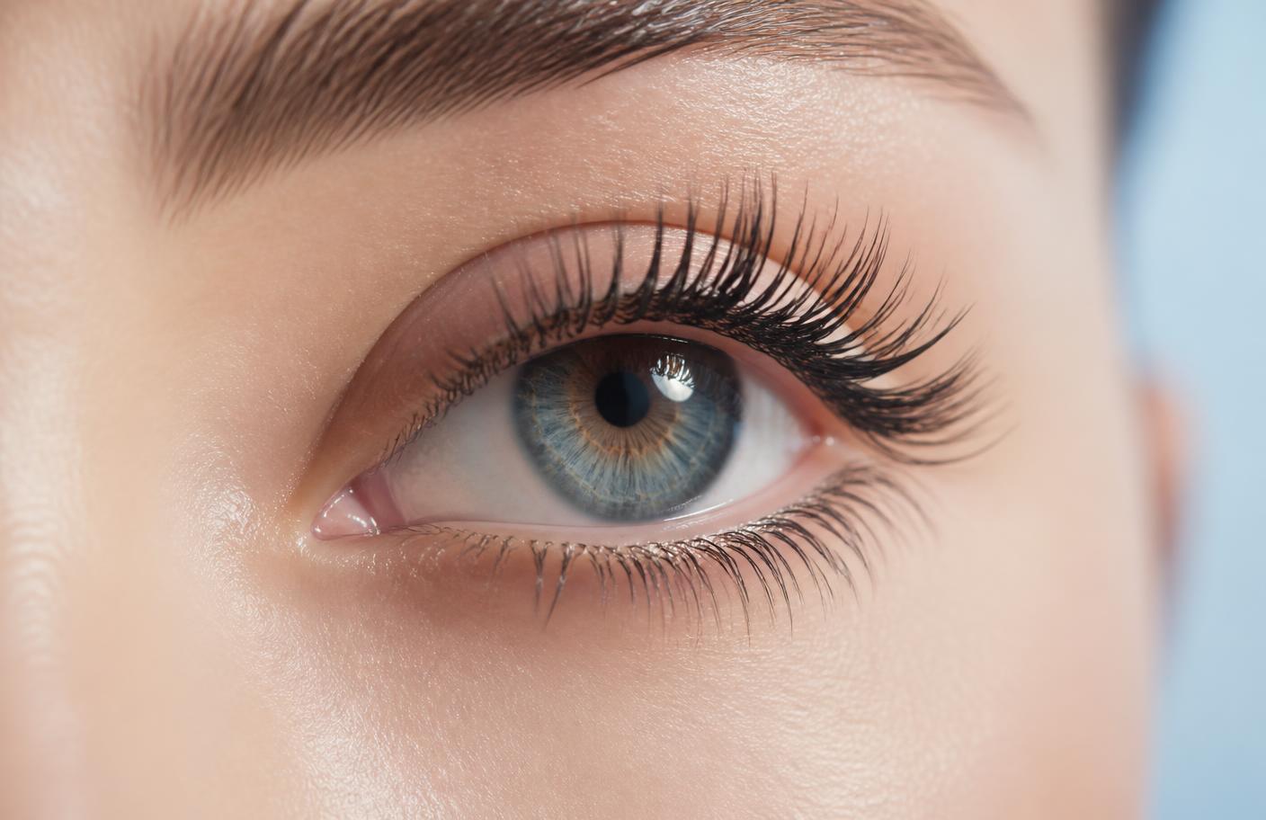 Macro close-up of long, healthy lashes